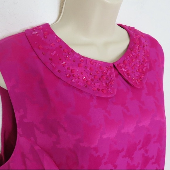 Alex Marie Petite 14P Hot Pink Beaded Rhinestone Collar Houndstooth Sheath Dress - Picture 7 of 7